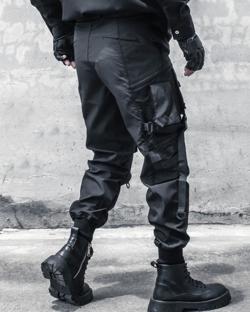 Functional Ribbon Belt Paratrooper Black Cargo Pants - Image 5