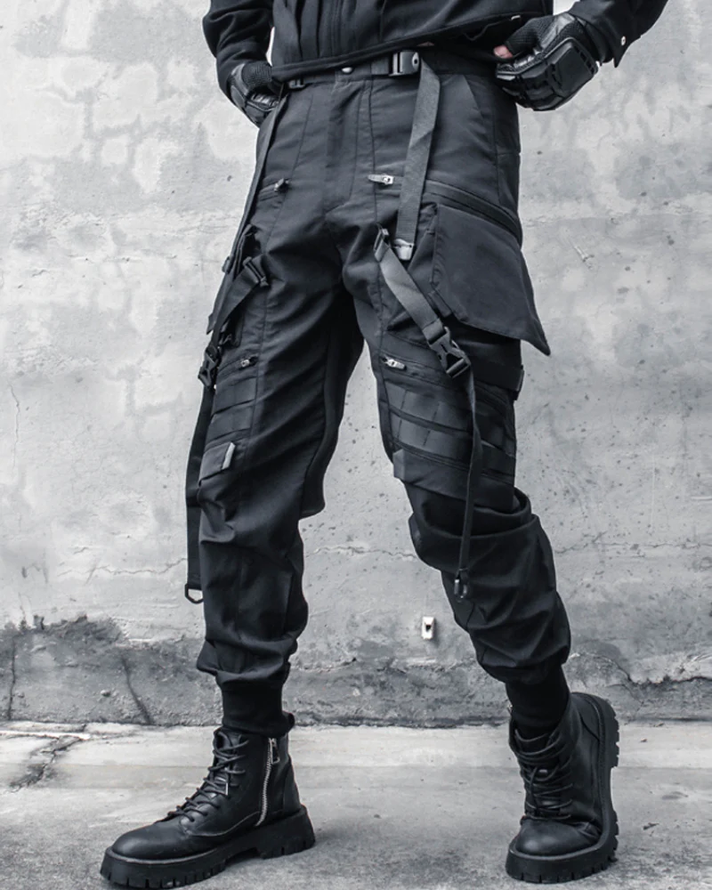 Functional Ribbon Belt Paratrooper Black Cargo Pants - Image 6