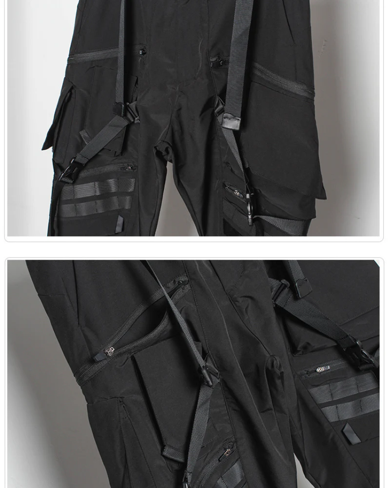Functional Ribbon Belt Paratrooper Black Cargo Pants - Image 9