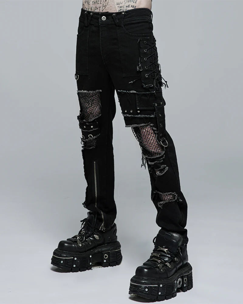 Gothic Rock Ripped Washed Punk Pants - Image 3