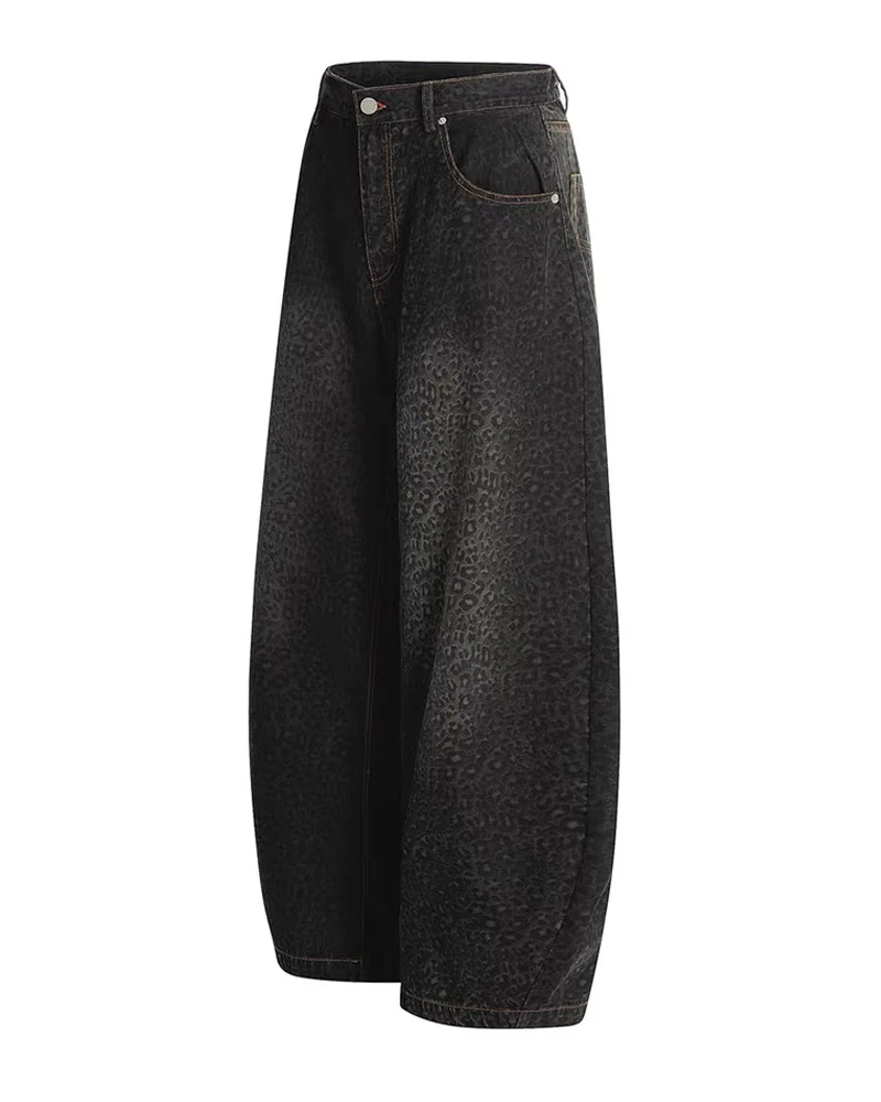 Gradient Leopard Print Wide-Leg Unisex Baggy Jeans - Image 11