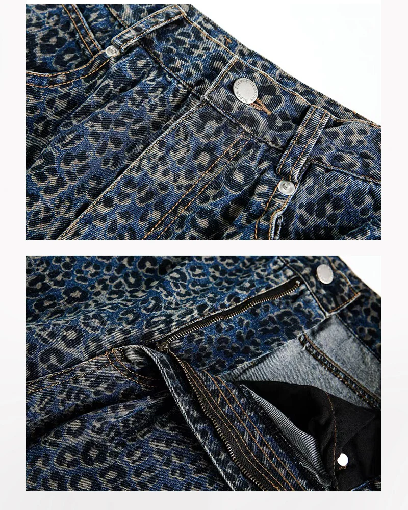 Gradient Leopard Print Wide-Leg Unisex Baggy Jeans - Image 13