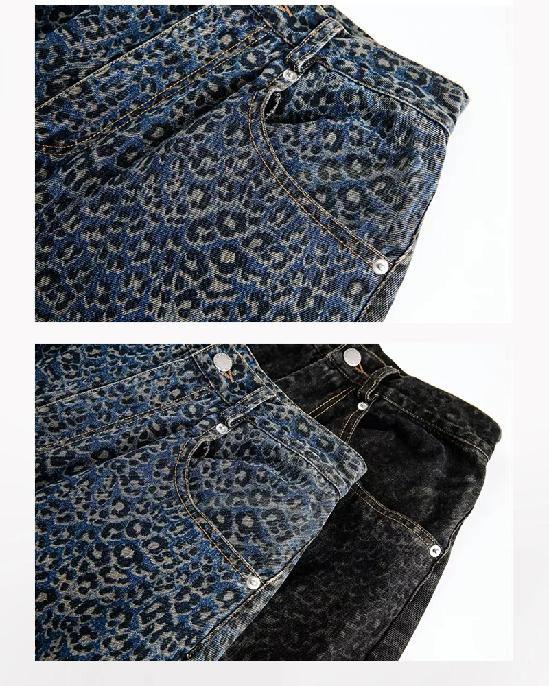 Gradient Leopard Print Wide-Leg Unisex Baggy Jeans - Image 14