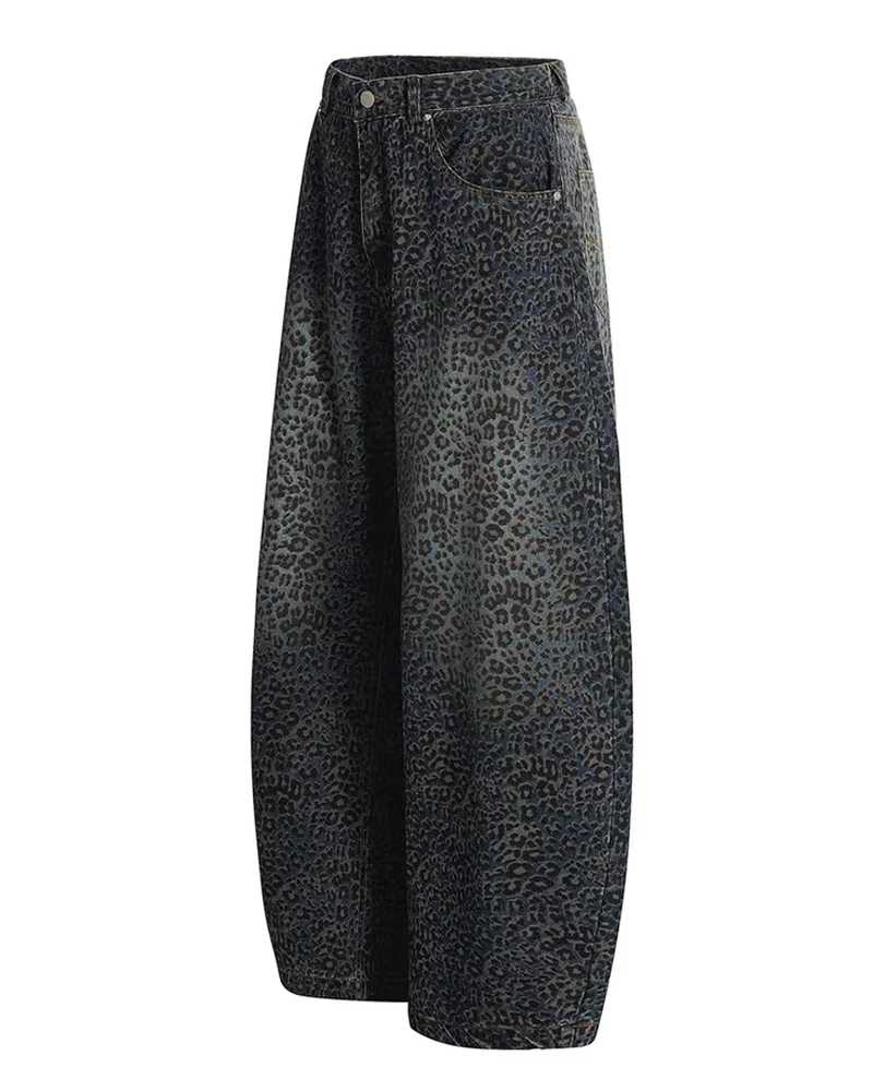 Gradient Leopard Print Wide-Leg Unisex Baggy Jeans - Image 5