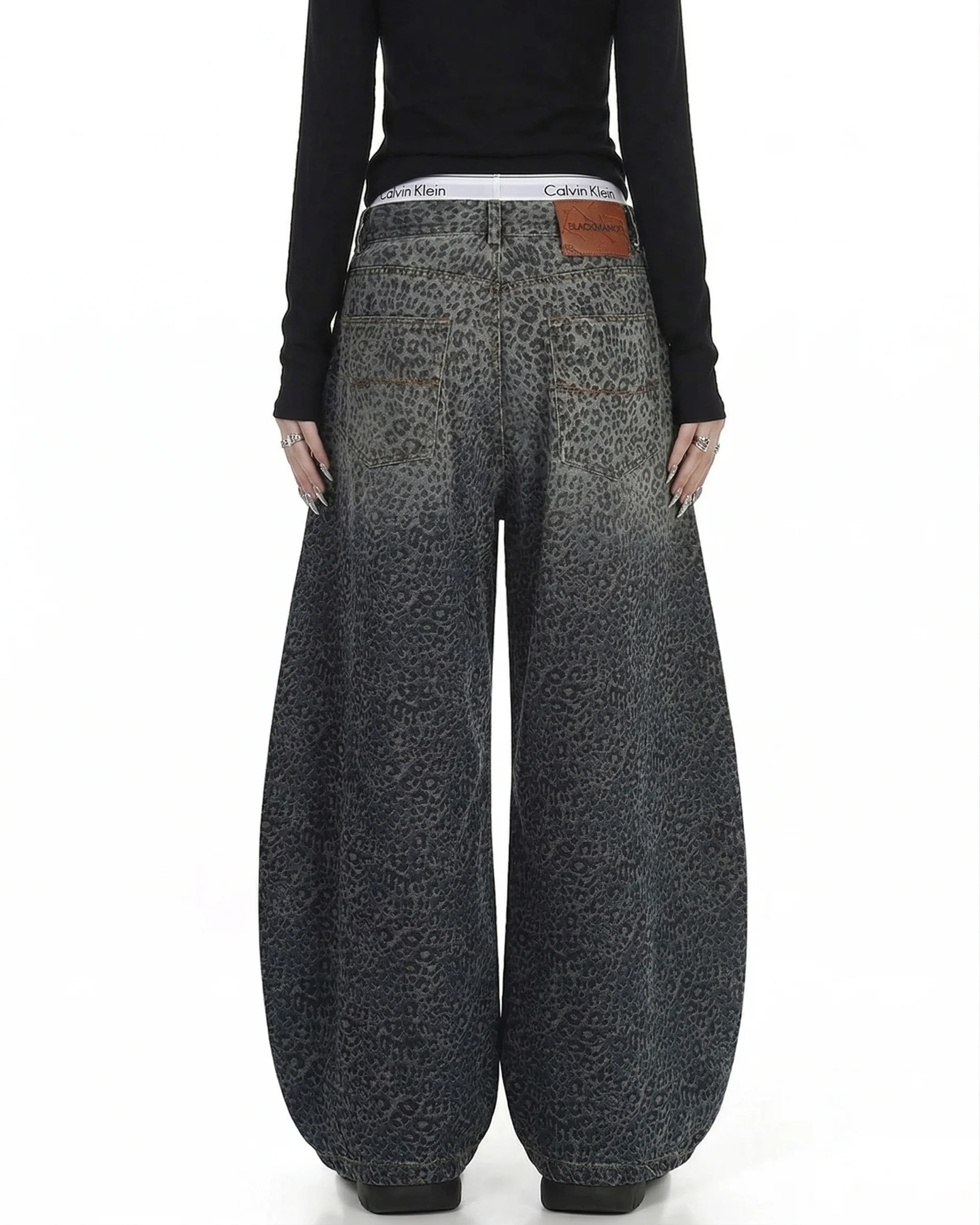 Gradient Leopard Print Wide-Leg Unisex Baggy Jeans - Image 7
