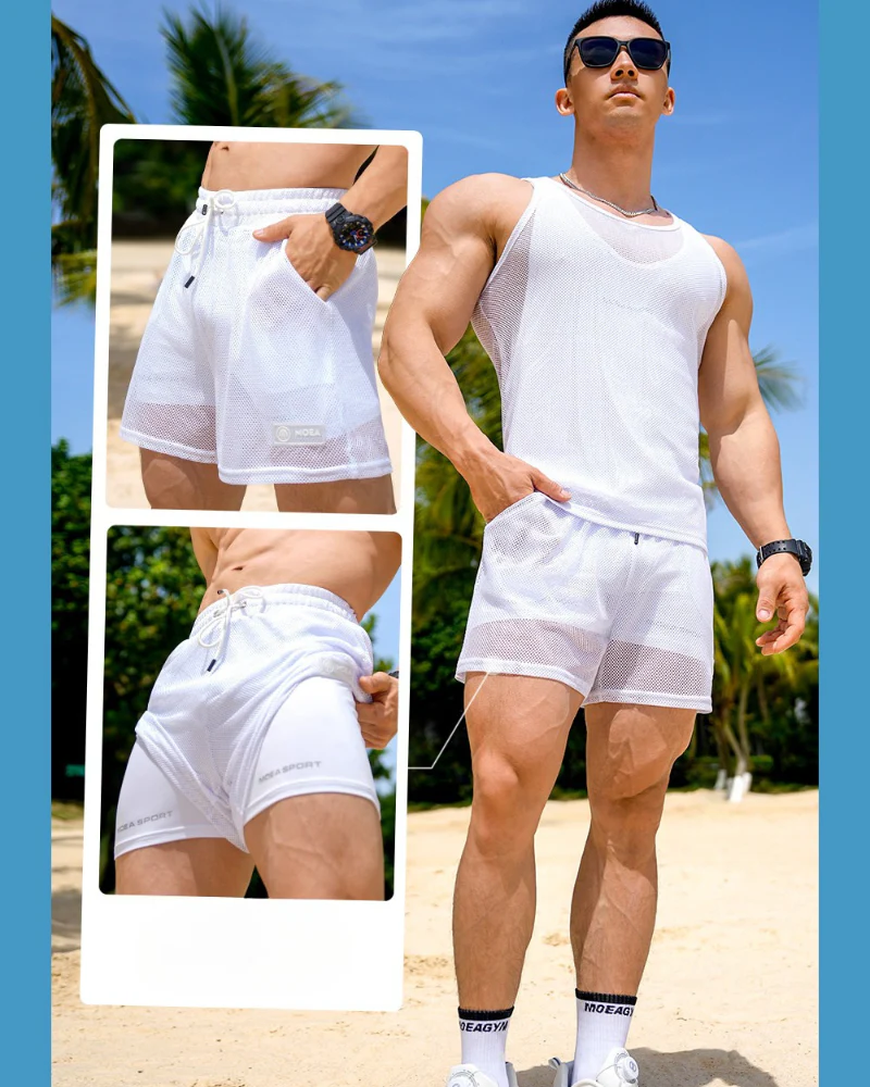 Gym Clothing Double Mesh Men's Tank Top Muscle Shirt - Image 6