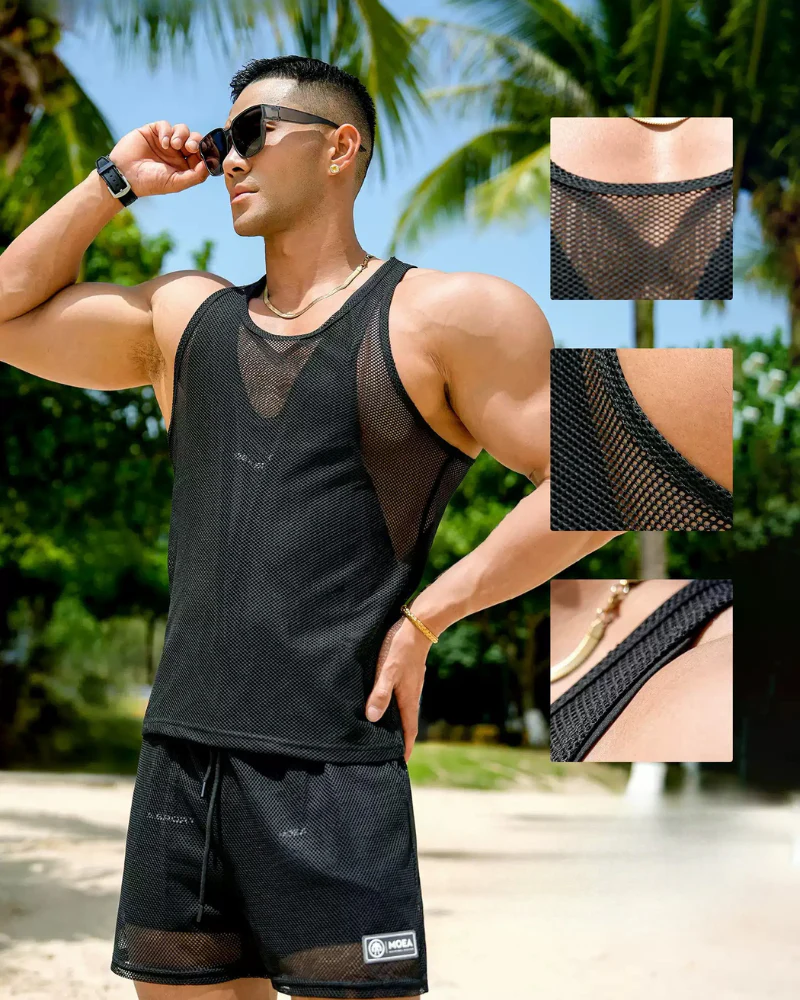 Gym Clothing Double Mesh Men's Tank Top Muscle Shirt - Image 9