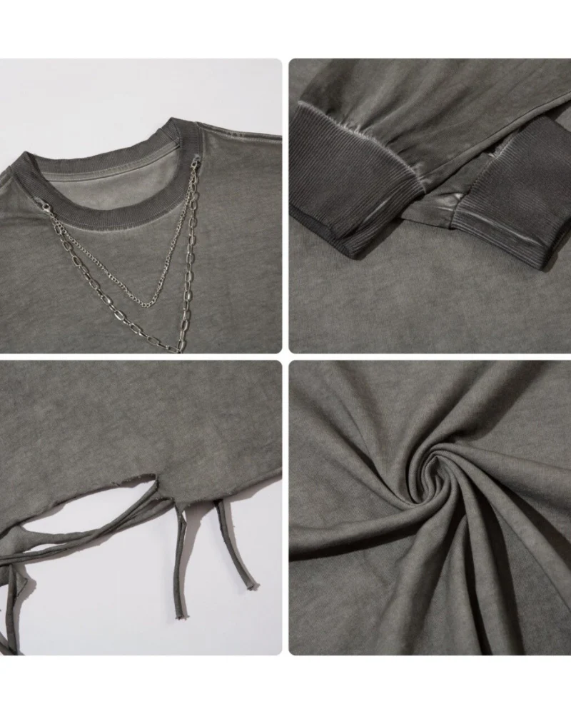 High Street Distressed Raw-Hem Long-Sleeve T-Shirt - Image 12