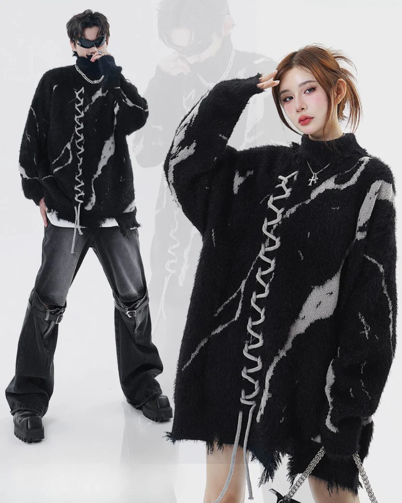 High Street Opium Style Lace-Up Turtleneck Sweater - Image 3