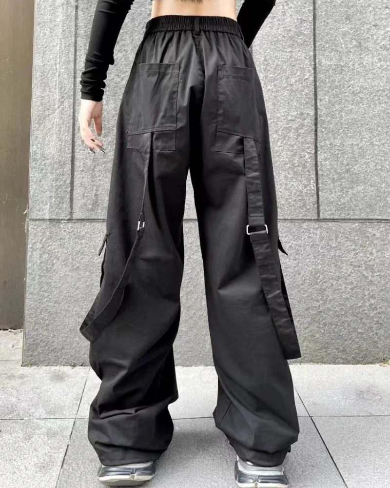 Hip-Hop Women Ribbon Wide-Leg Cargo Pants - Image 4