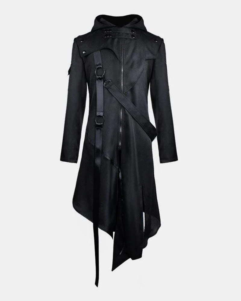 Irregular Ribbons Cosplay Long Black Coat - Image 2