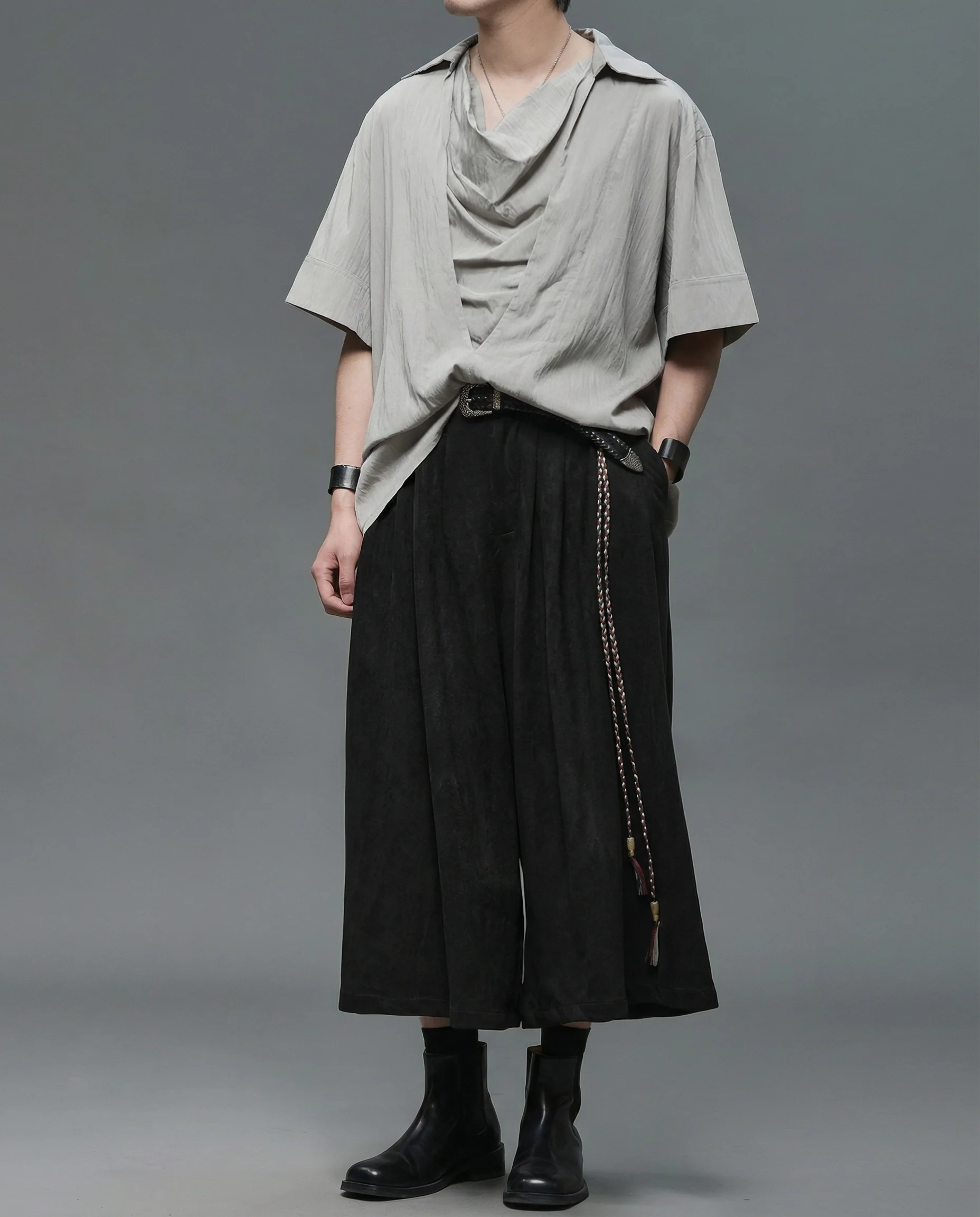 Japanese Darkwear Cowl Neck Draped Shirt - Image 10