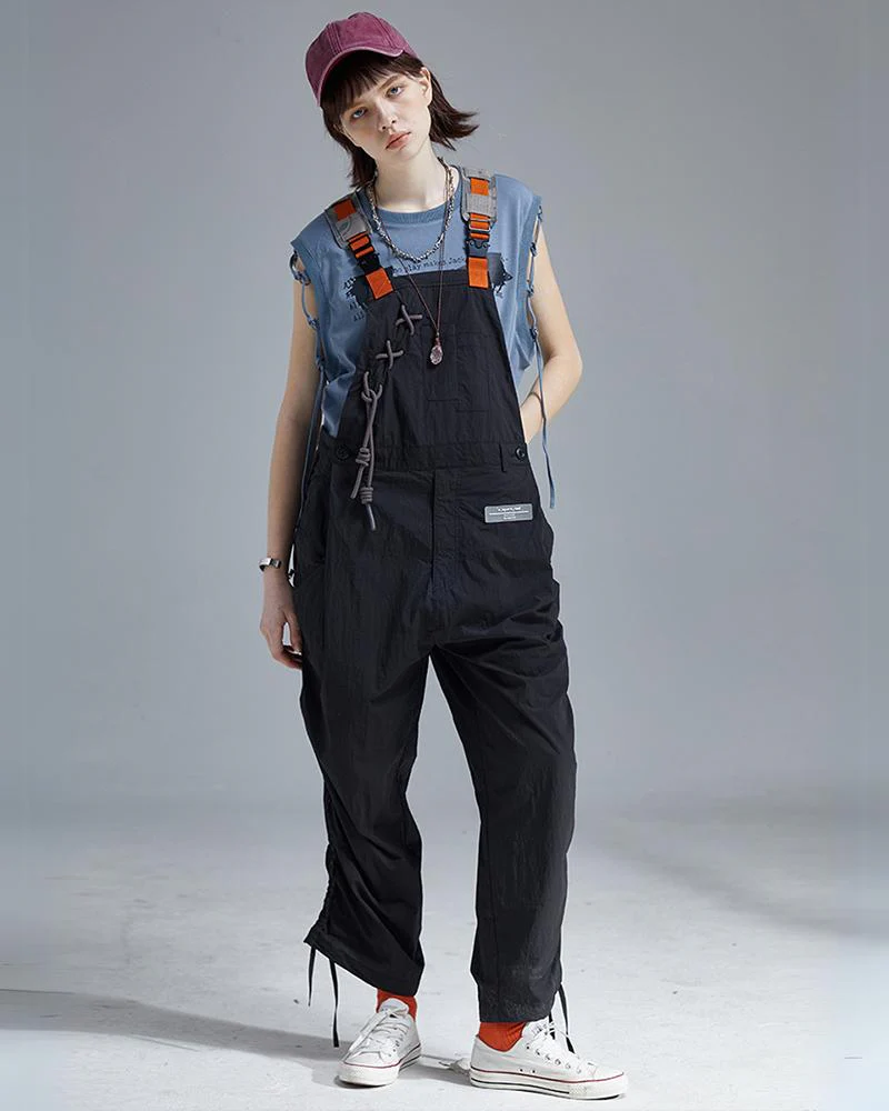 Knot Pleated Loose Unisex Overalls - Image 2