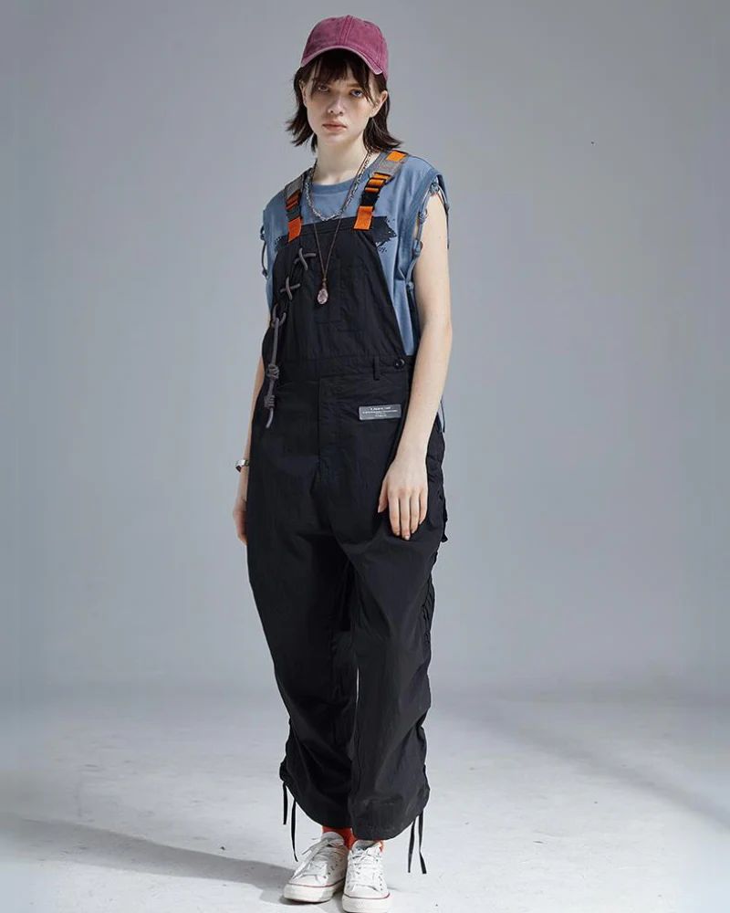 Knot Pleated Loose Unisex Overalls - Image 3