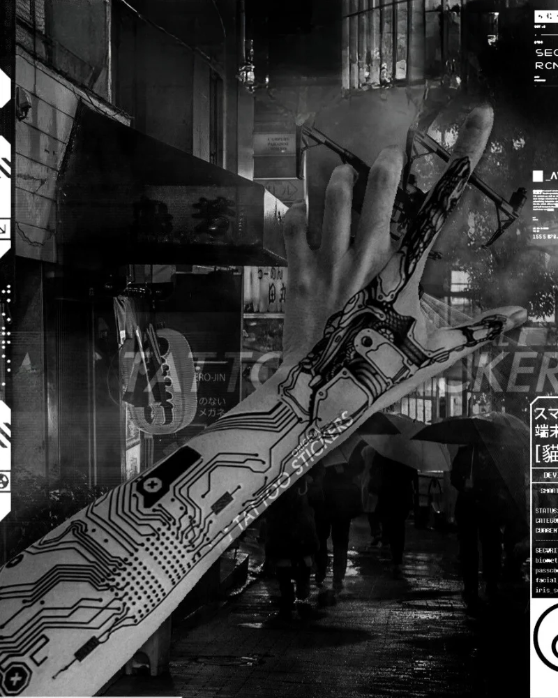 Mechanical Arm Cyberpunk Tattoo - Image 2