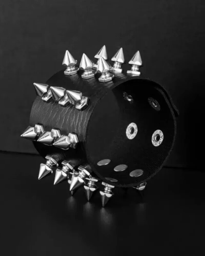 Men's Leather Punk Hip Hop Studded Bracelet - Image 15