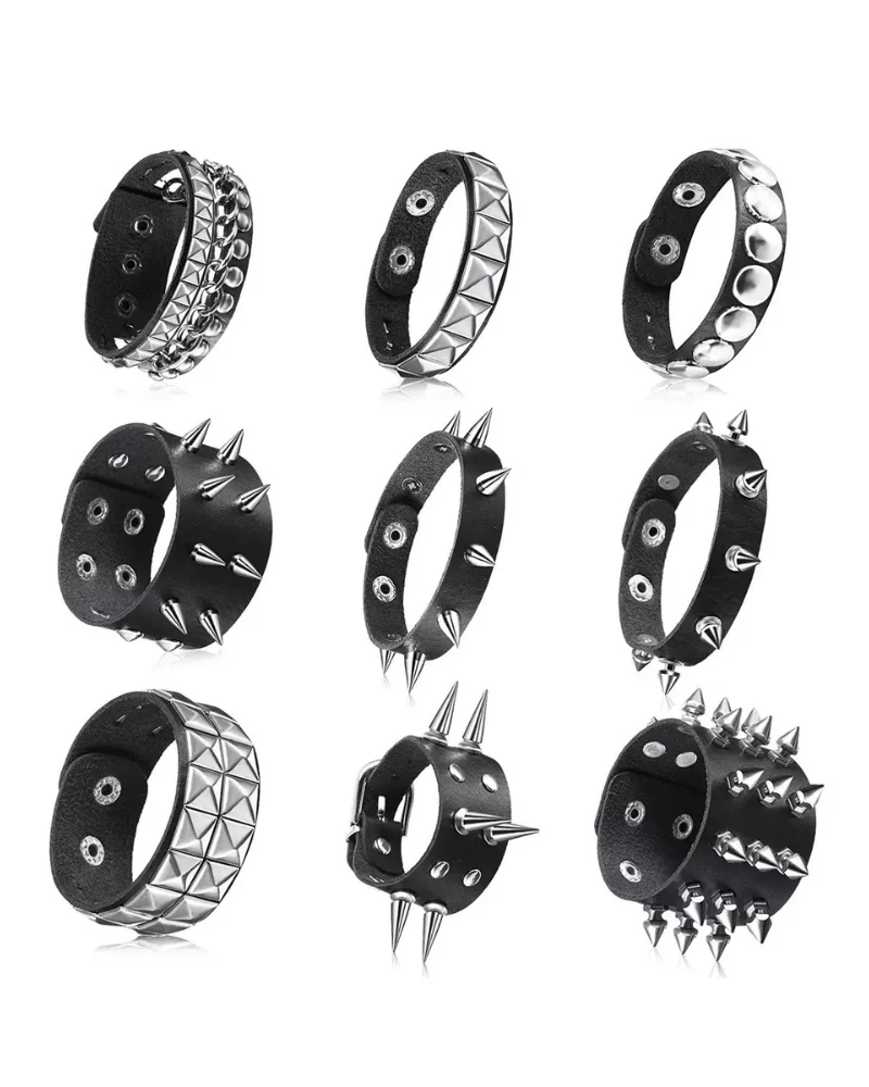 Men's Leather Punk Hip Hop Studded Bracelet - Image 5