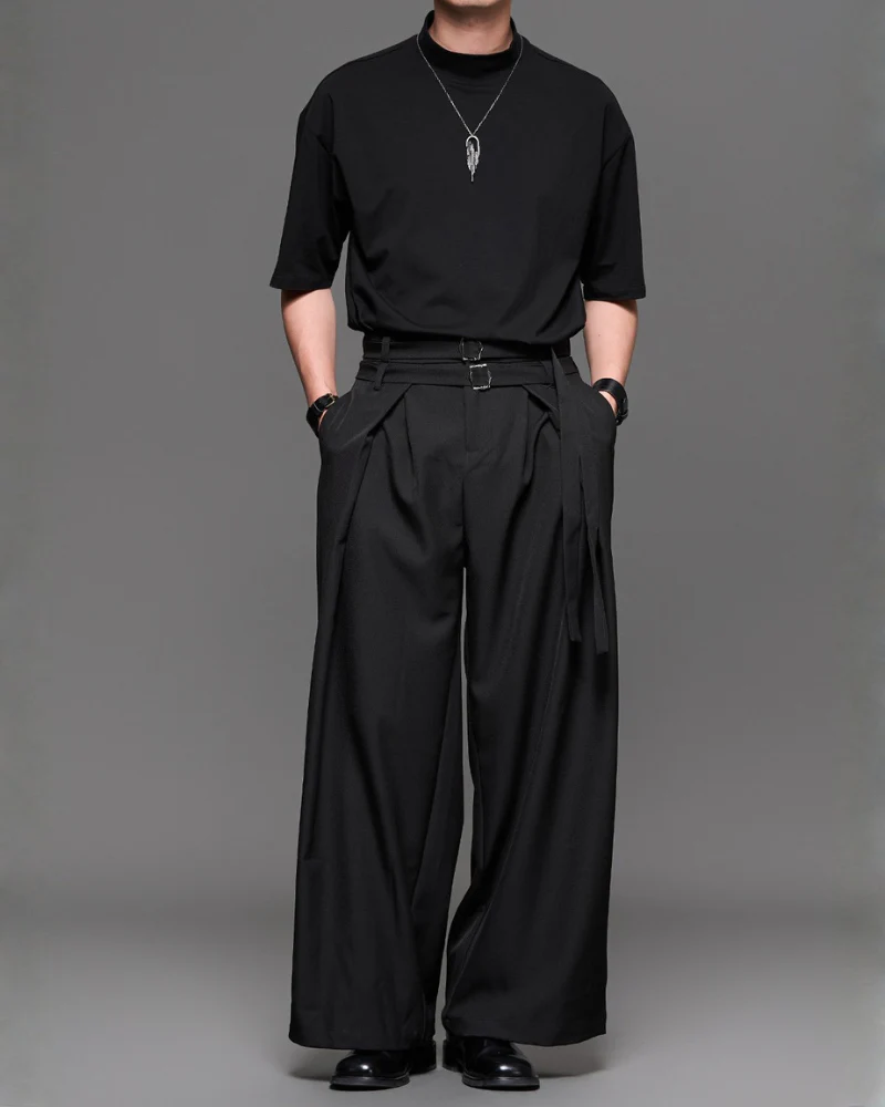 Minimalist Japanese Ice-Silk Mock Neck Basic T-Shirt - Image 7