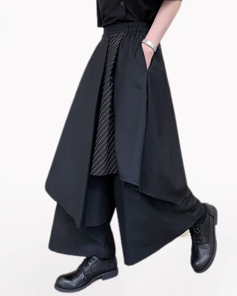Modern Japanese Asymmetric Patchwork Hakama Pants