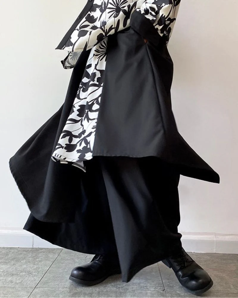 Modern Japanese Asymmetric Patchwork Hakama Pants - Image 8