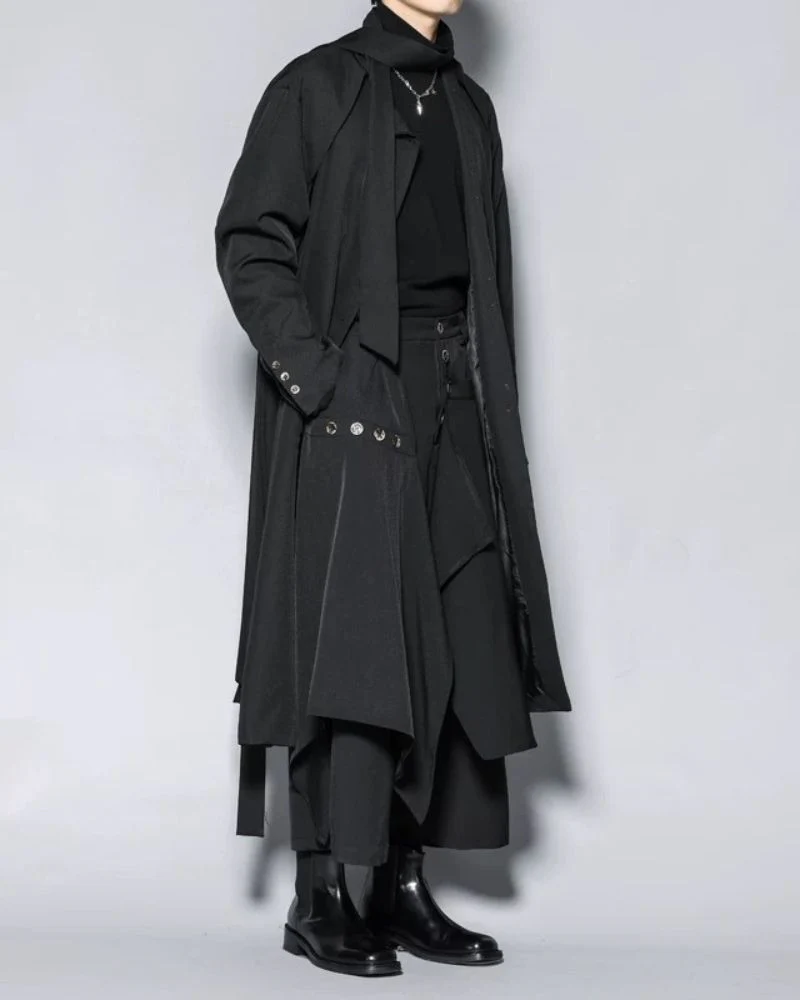 Modern Japanese Style Scarf Collar Long Coat