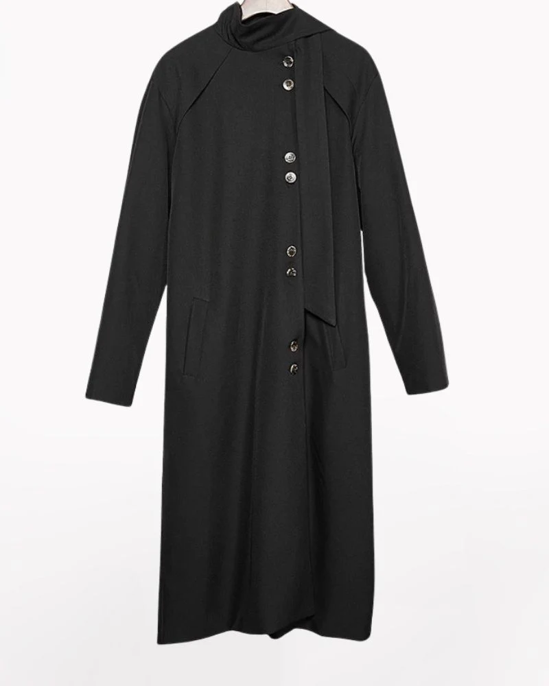 Modern Japanese Style Scarf Collar Long Coat - Image 2