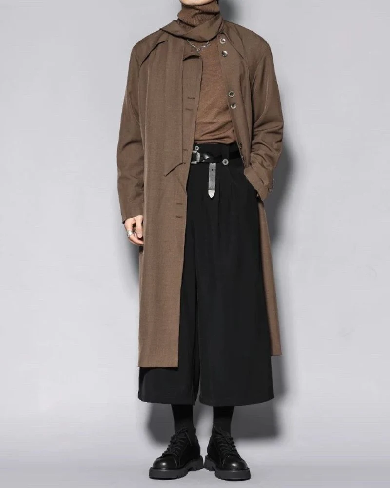 Modern Japanese Style Scarf Collar Long Coat - Image 6