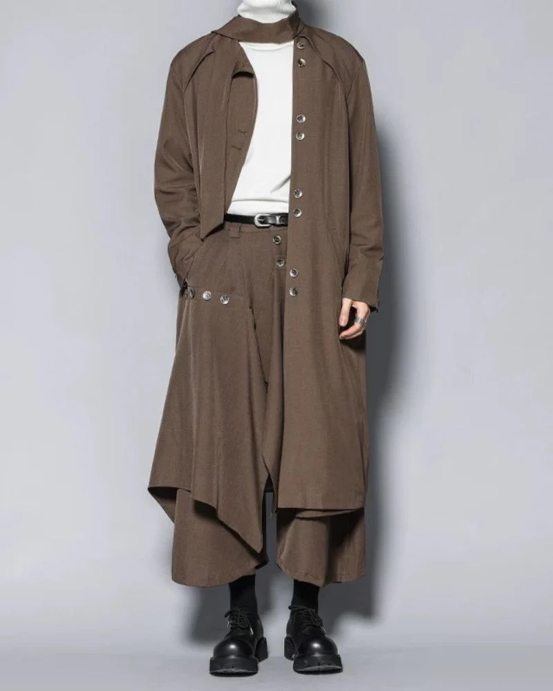 Modern Japanese Style Scarf Collar Long Coat - Image 7