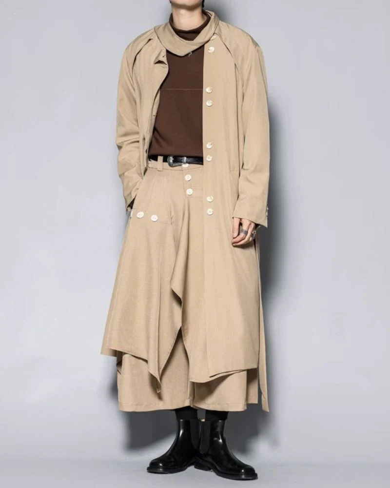 Modern Japanese Style Scarf Collar Long Coat - Image 8