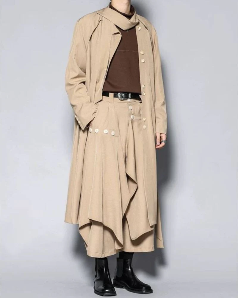 Modern Japanese Style Scarf Collar Long Coat - Image 9