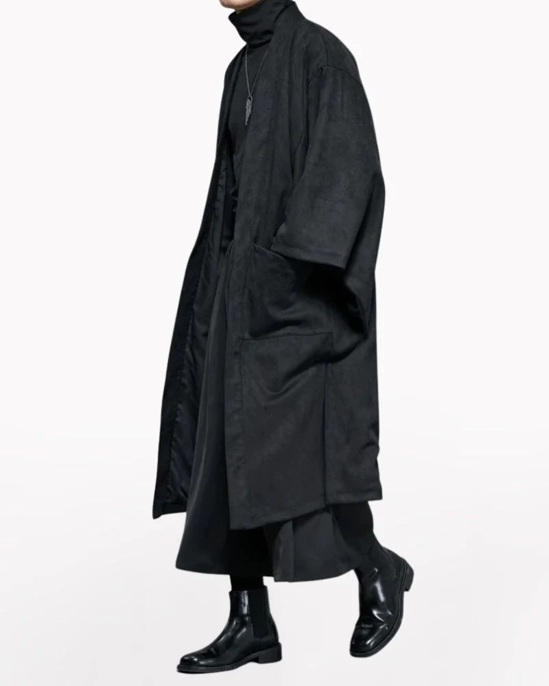 Modern Japanese Suede Long Kimino Jacket