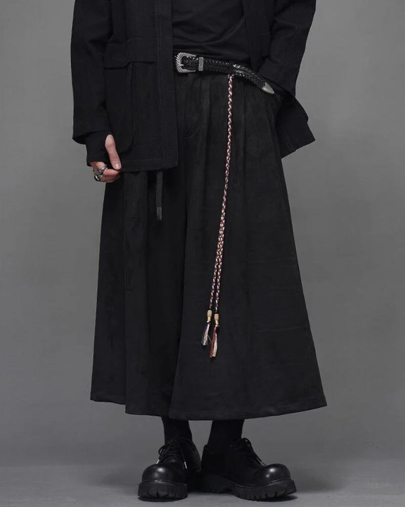 Modern Urban Edge Wide-leg Crop Hakama Pants - Image 2