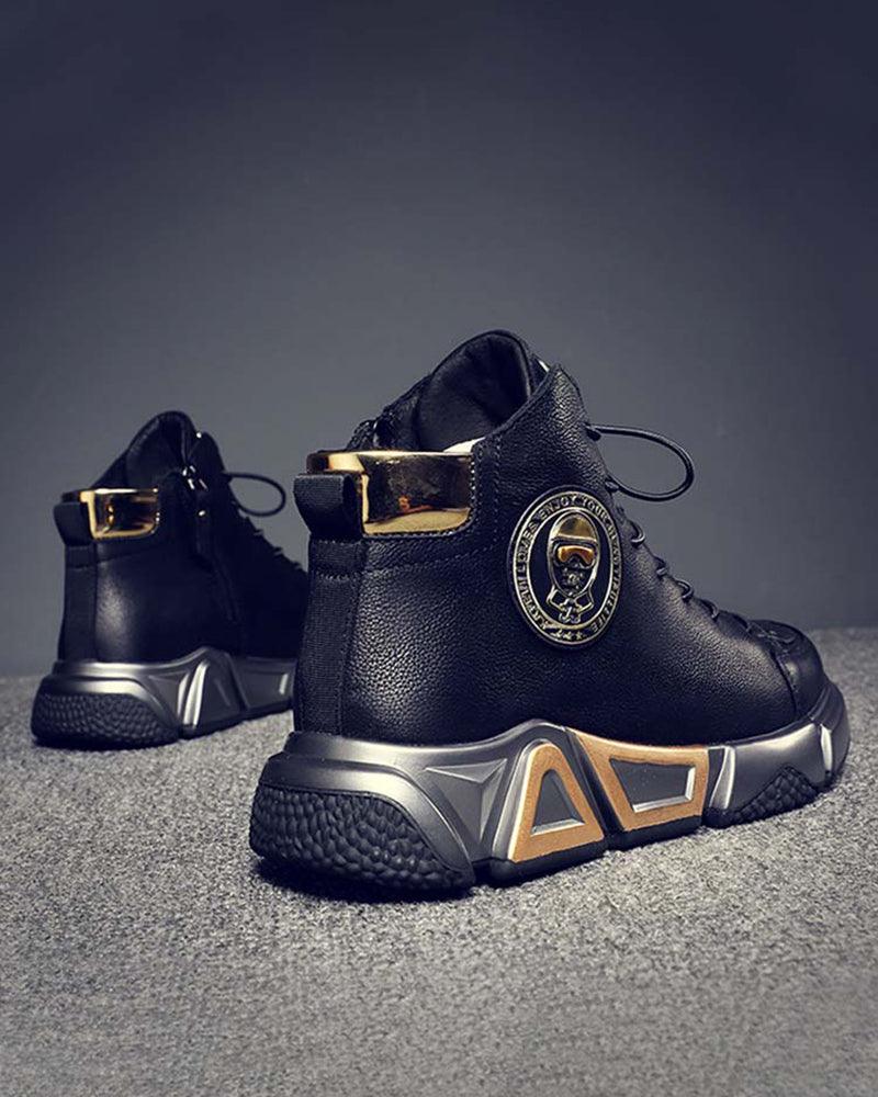Motorcycle Leather High-top Techwear Sneakers - Image 3
