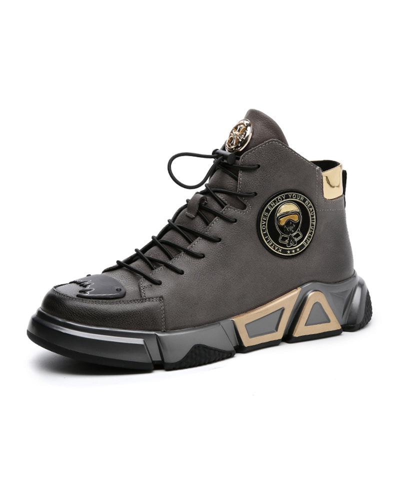 Motorcycle Leather High-top Techwear Sneakers - Image 6