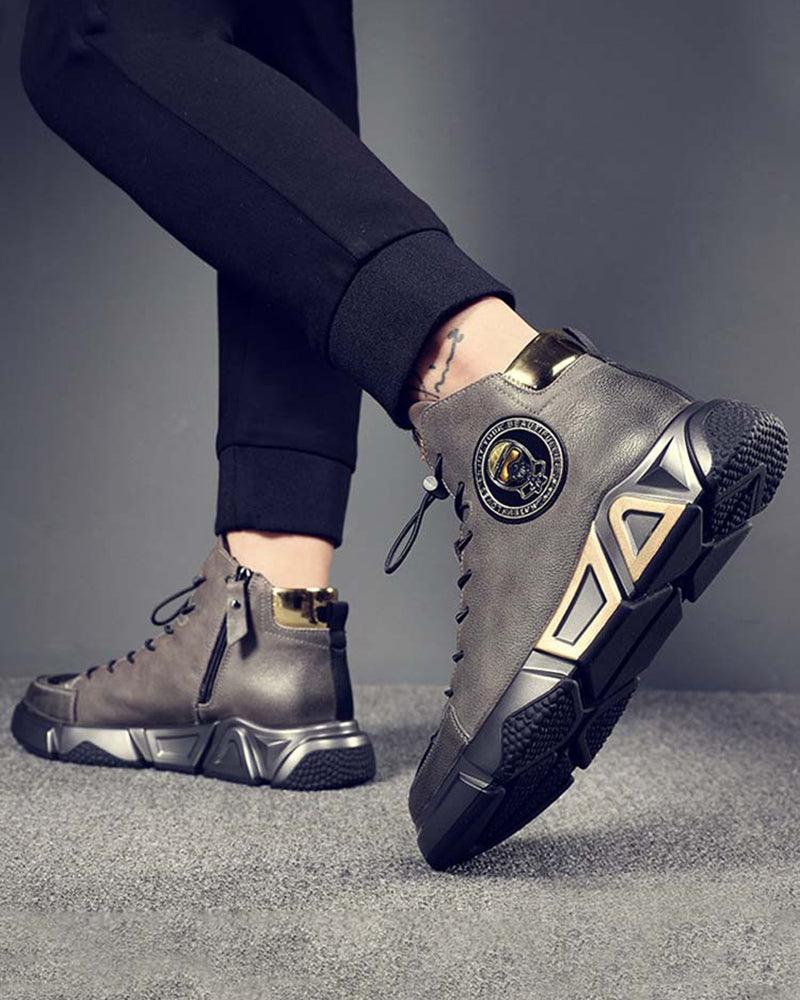 Motorcycle Leather High-top Techwear Sneakers - Image 7