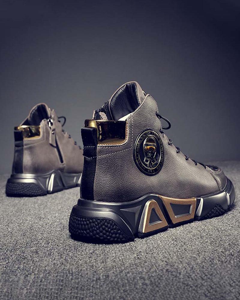 Motorcycle Leather High-top Techwear Sneakers - Image 8