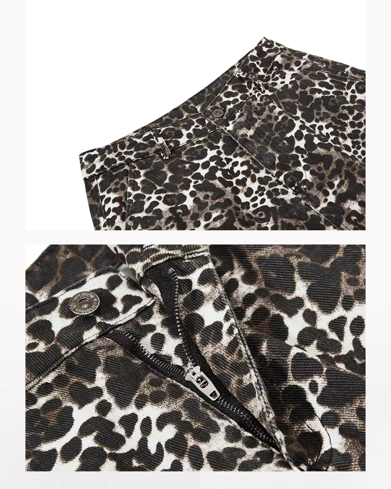 Multi-Pocket Baggy Unisex Leopard Cargo Jeans - Image 10