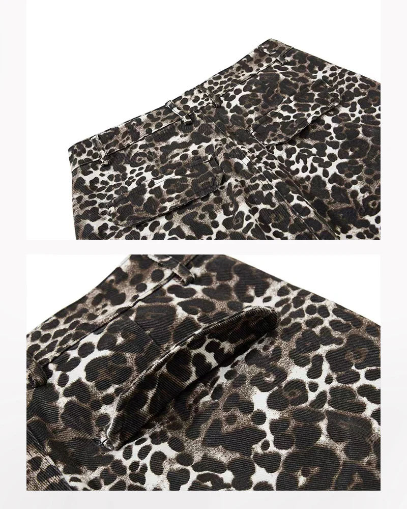 Multi-Pocket Baggy Unisex Leopard Cargo Jeans - Image 11