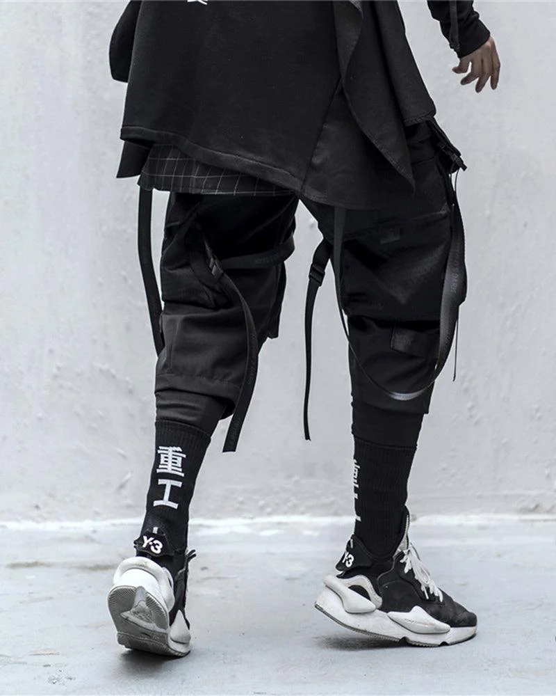Ninja Techwear Black Multi-Pocket Ribbon Cargo Pants - Image 10