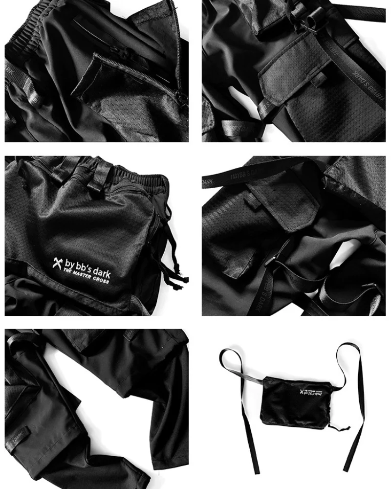 Ninja Techwear Black Multi-Pocket Ribbon Cargo Pants - Image 11