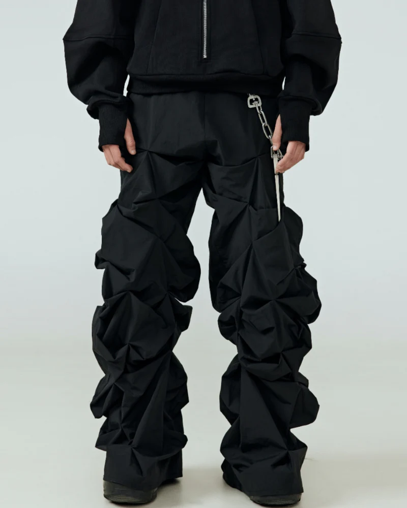 Opium Style 3D Sculpted Pleated Black Wide-Leg Pants - Image 3
