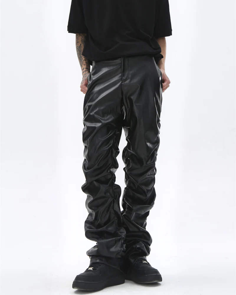 Opium Style Streetwear Y2K Aesthetic Pleated PU Pants - Image 4