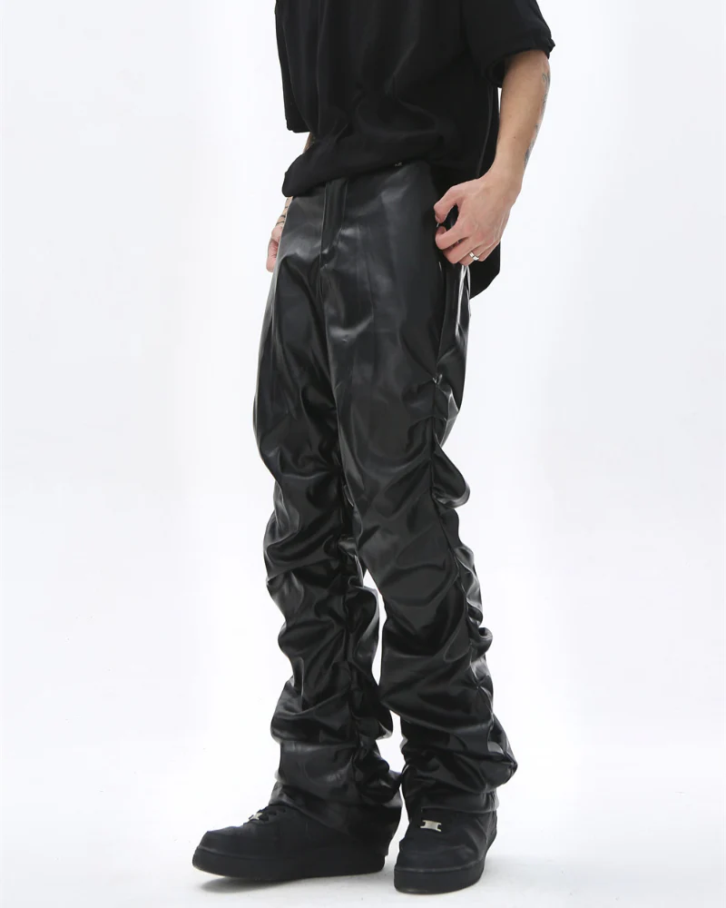 Opium Style Streetwear Y2K Aesthetic Pleated PU Pants - Image 5