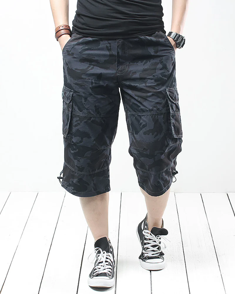 Black Oversize Long Camo Cargo Shorts - Image 3