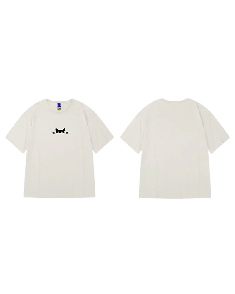 Oversize Streetwear Hide Cat Graphic T-Shirt - Image 10