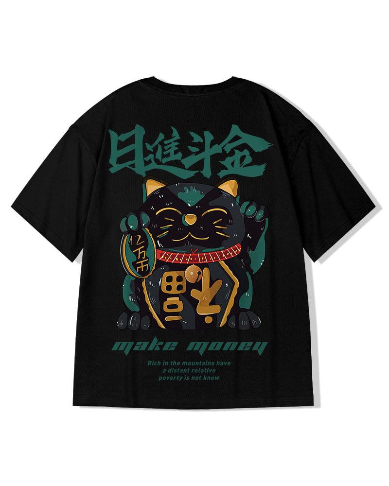 Oversize Streetwear Lucky Cat Graphic T-Shirt - Image 3