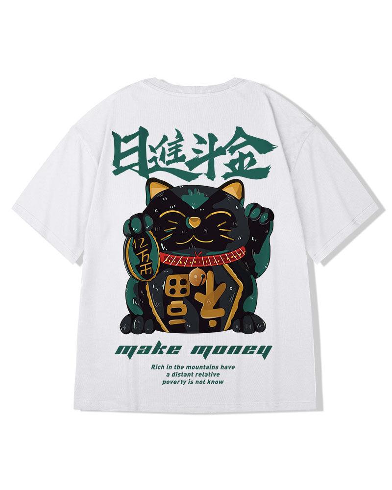 Oversize Streetwear Lucky Cat Graphic T-Shirt - Image 5