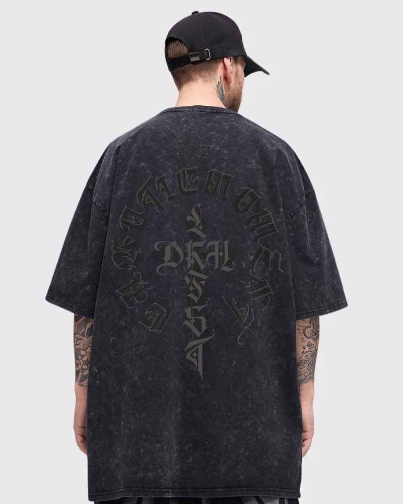 Oversize Vintage Wash Distressed Cross Graphic T-Shirt - Image 10