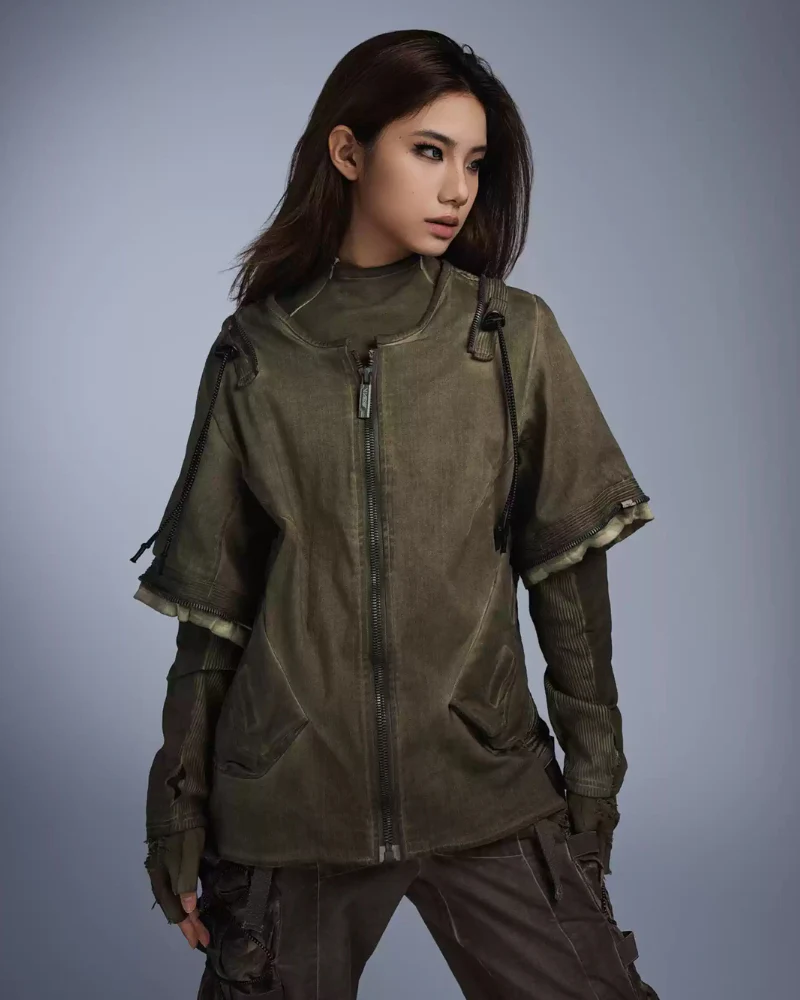 Post-Apocalyptic Distressed Removable Sleeve Utility Jacket - Image 3