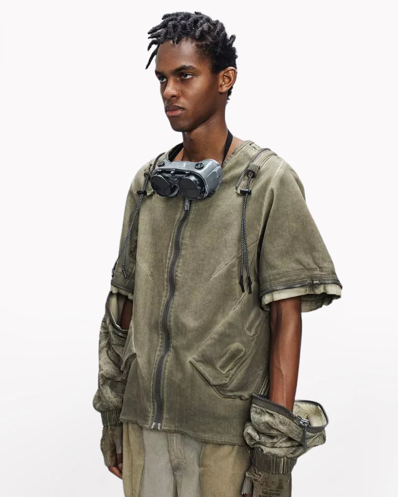 Post-Apocalyptic Distressed Removable Sleeve Utility Jacket - Image 6
